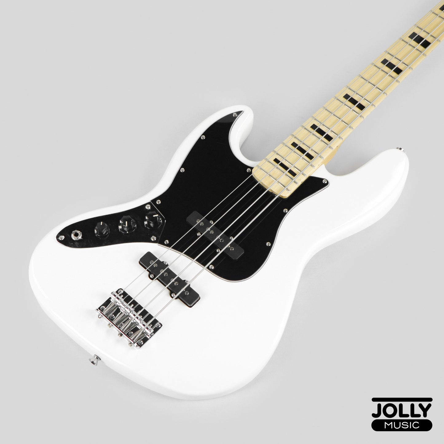 JCraft JB-1 Left Handed J-Offset 4-String Bass Guitar with Gigbag - White