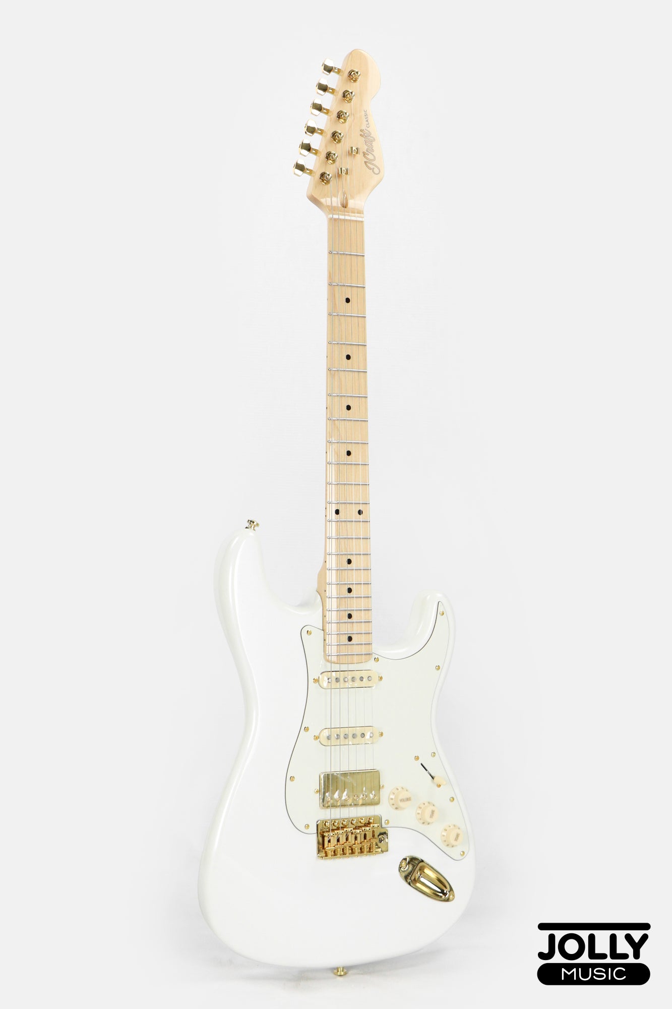 JCraft S-2HC HSS Stratocaster Stainless Frets Electric Guitar Maple / Gold HW - Pearl White