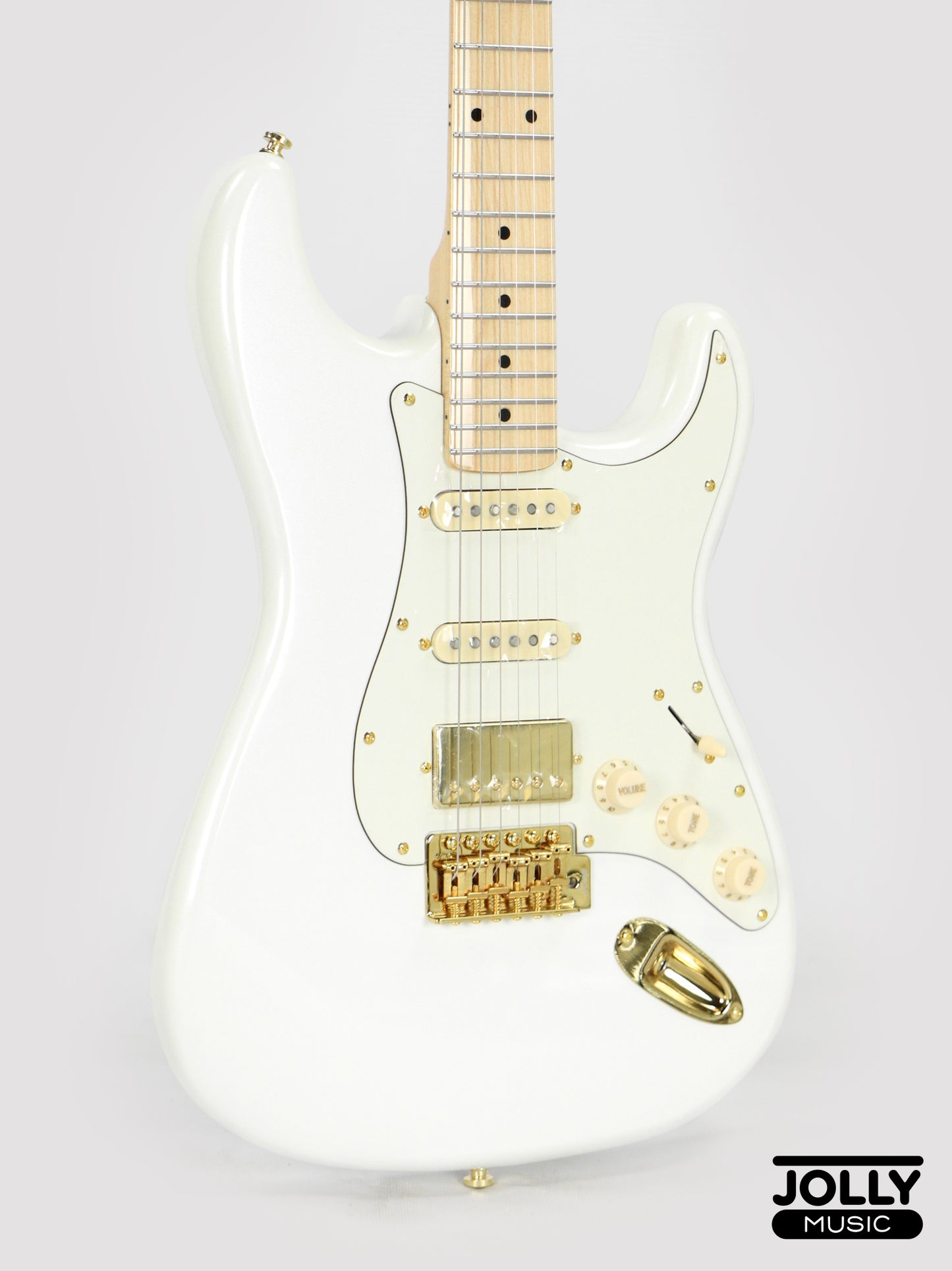 JCraft S-2HC HSS Stratocaster Stainless Frets Electric Guitar Maple / Gold HW - Pearl White