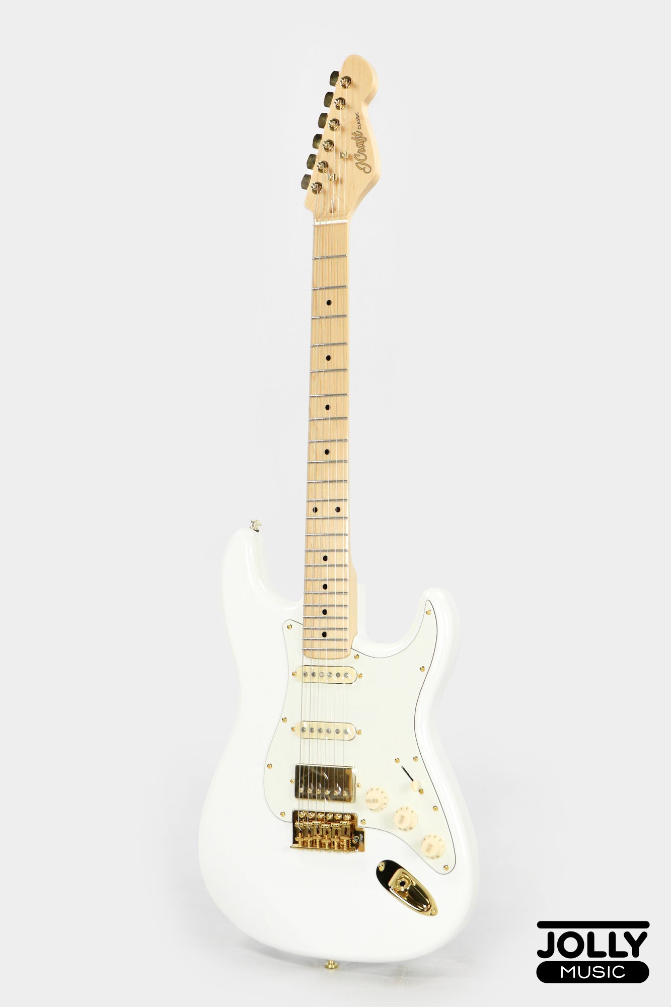 JCraft S-2HC HSS Stratocaster Stainless Frets Electric Guitar Maple / Gold HW - Pearl White