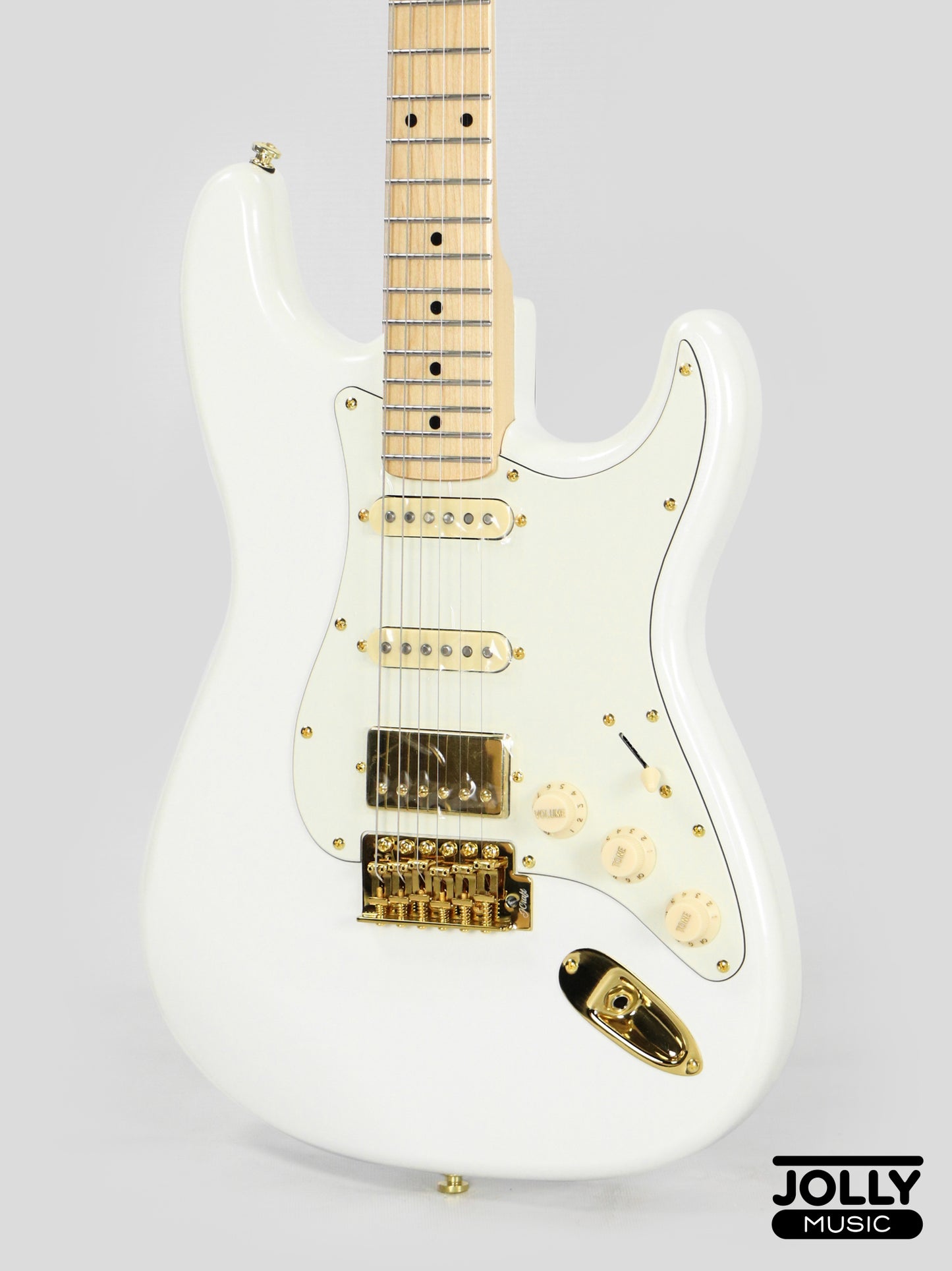 JCraft S-2HC HSS Stratocaster Stainless Frets Electric Guitar Maple / Gold HW - Pearl White