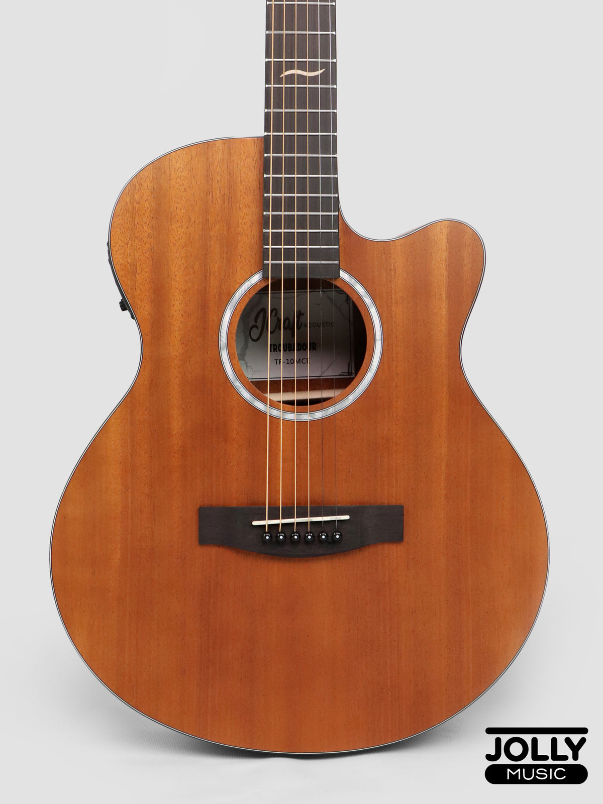 JCraft Troubadour TF-10MCE Small Jumbo All-Mahogany Acoustic-Electric Guitar with soft case