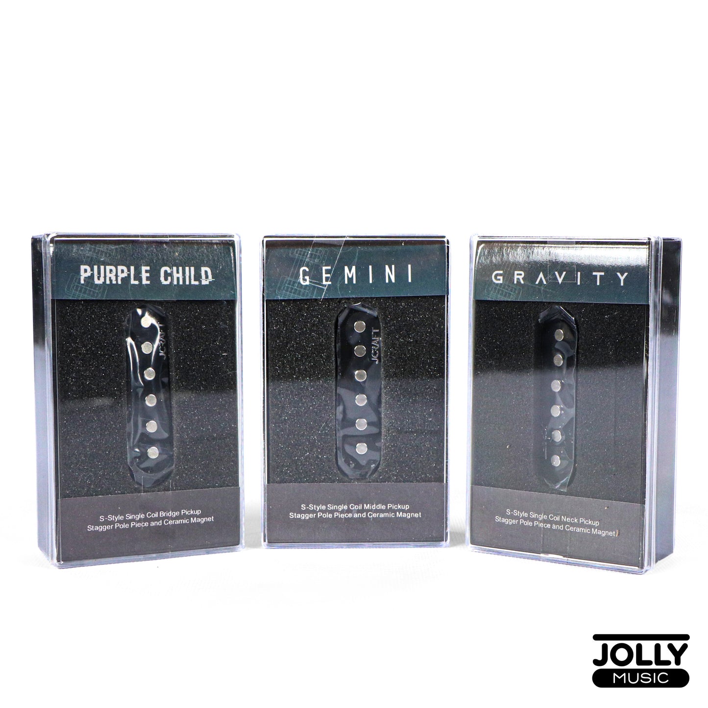 JCraft Glassy Ceramic Strat Pickup Set - Purple Child Bridge + Gemini Mid + Gravity Neck