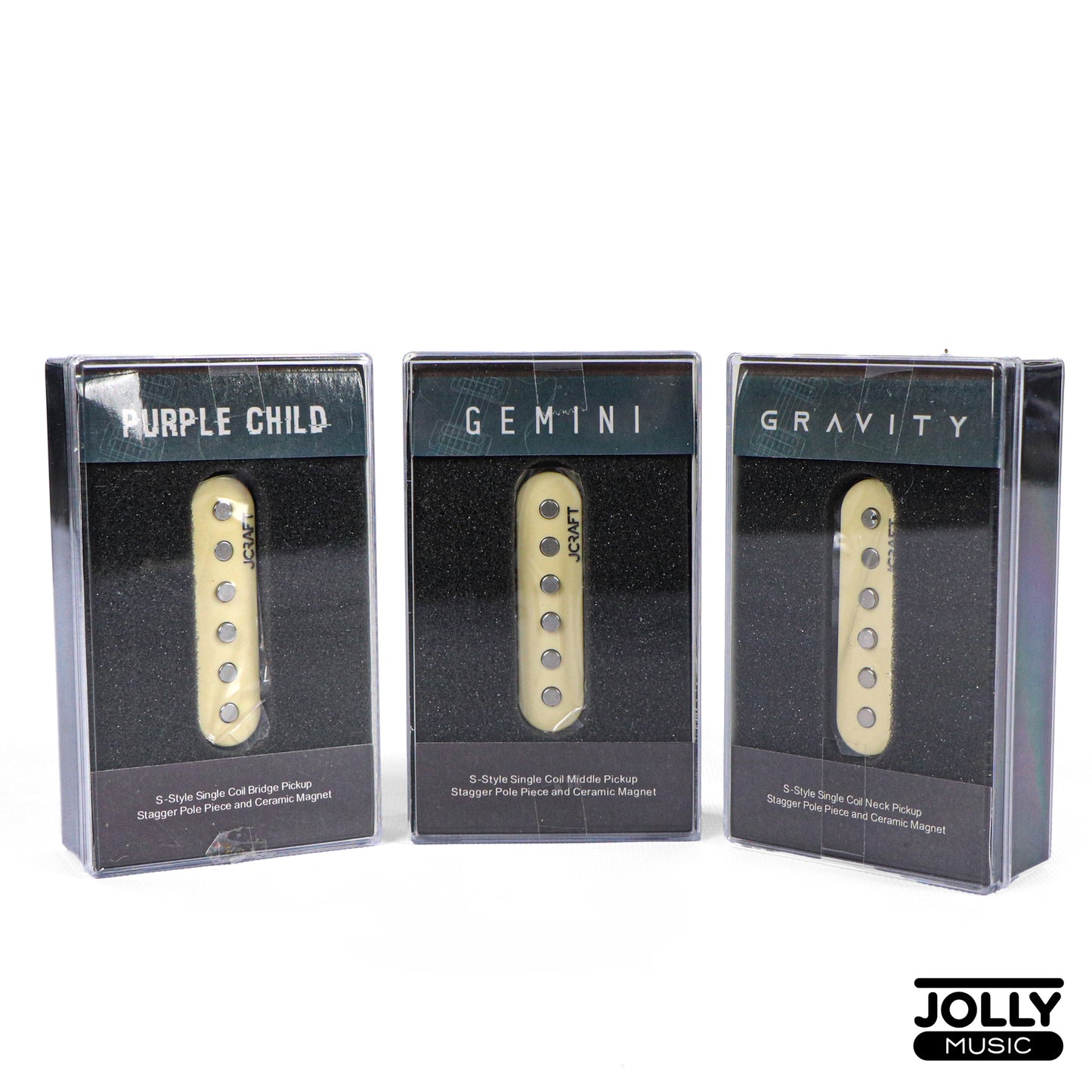 JCraft Glassy Ceramic Strat Pickup Set - Purple Child Bridge + Gemini Mid + Gravity Neck