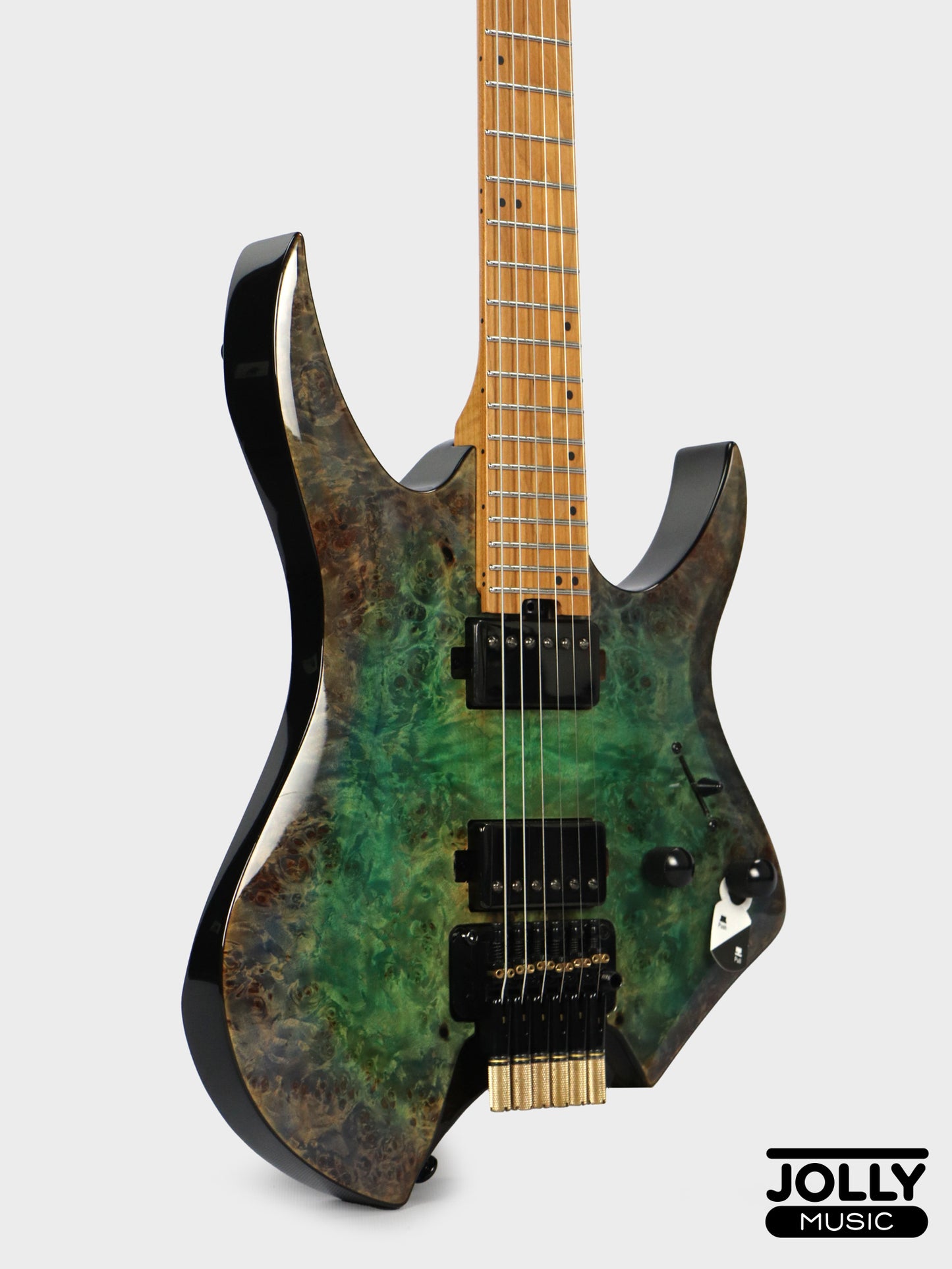 Jcraft Aeon Flame Top Headless Electric Guitar Locking Tremolo Stainless HTR-3 - Burl Special Finish