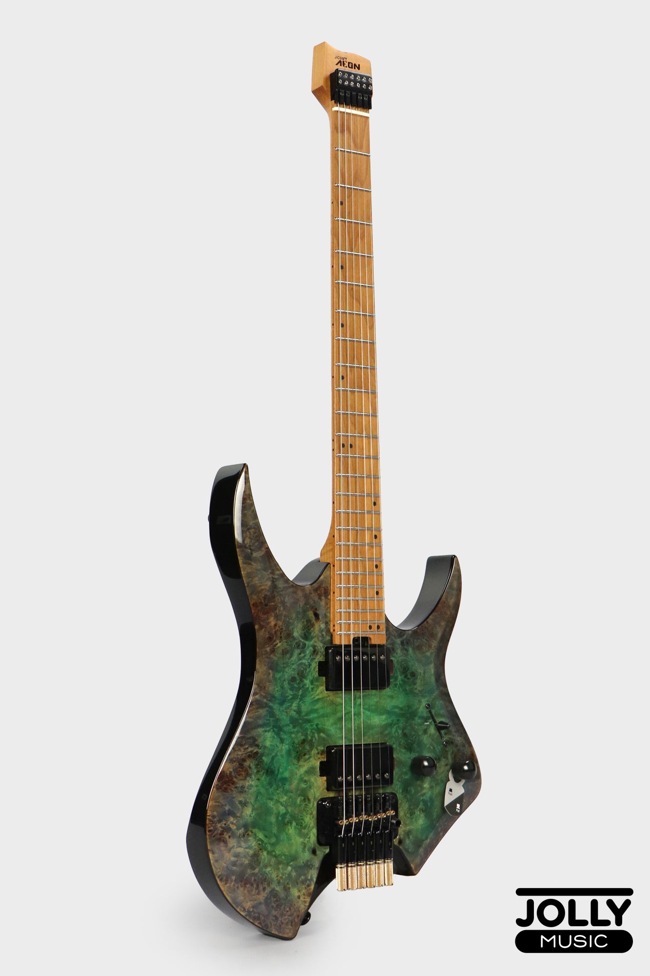 Jcraft Aeon Flame Top Headless Electric Guitar Locking Tremolo Stainless HTR-3 - Burl Special Finish