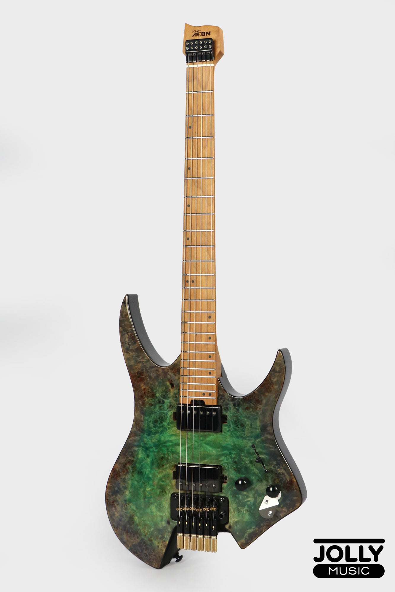 Jcraft Aeon Flame Top Headless Electric Guitar Locking Tremolo Stainless HTR-3 - Burl Special Finish