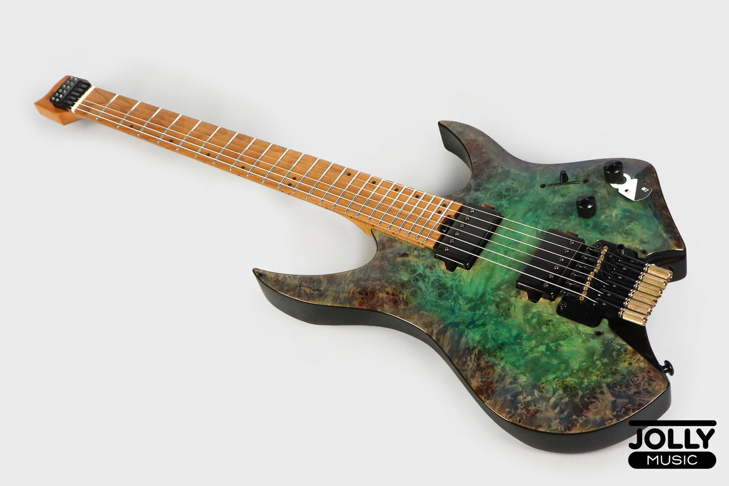 Jcraft Aeon Flame Top Headless Electric Guitar Locking Tremolo Stainless HTR-3 - Burl Special Finish