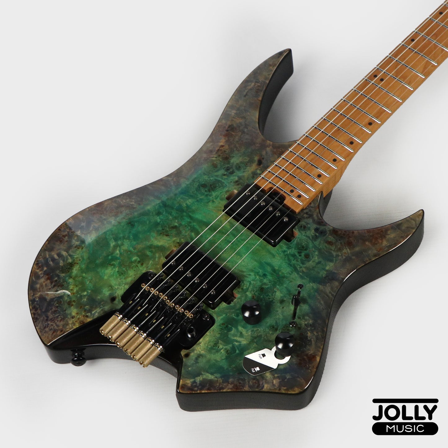 Jcraft Aeon Flame Top Headless Electric Guitar Locking Tremolo Stainless HTR-3 - Burl Special Finish