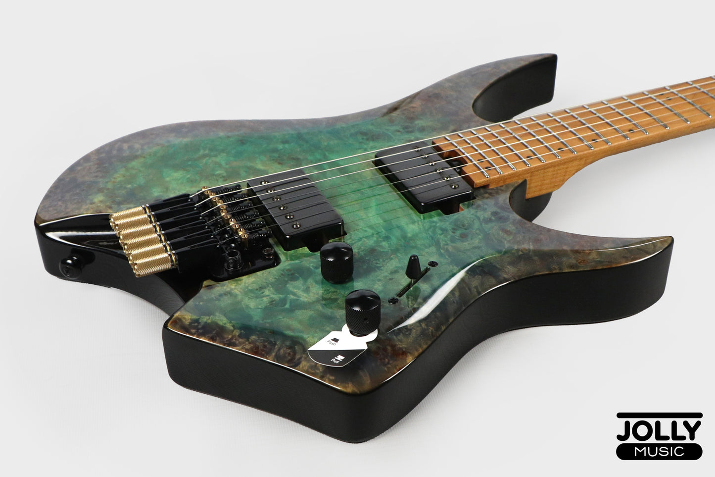 Jcraft Aeon Flame Top Headless Electric Guitar Locking Tremolo Stainless HTR-3 - Burl Special Finish