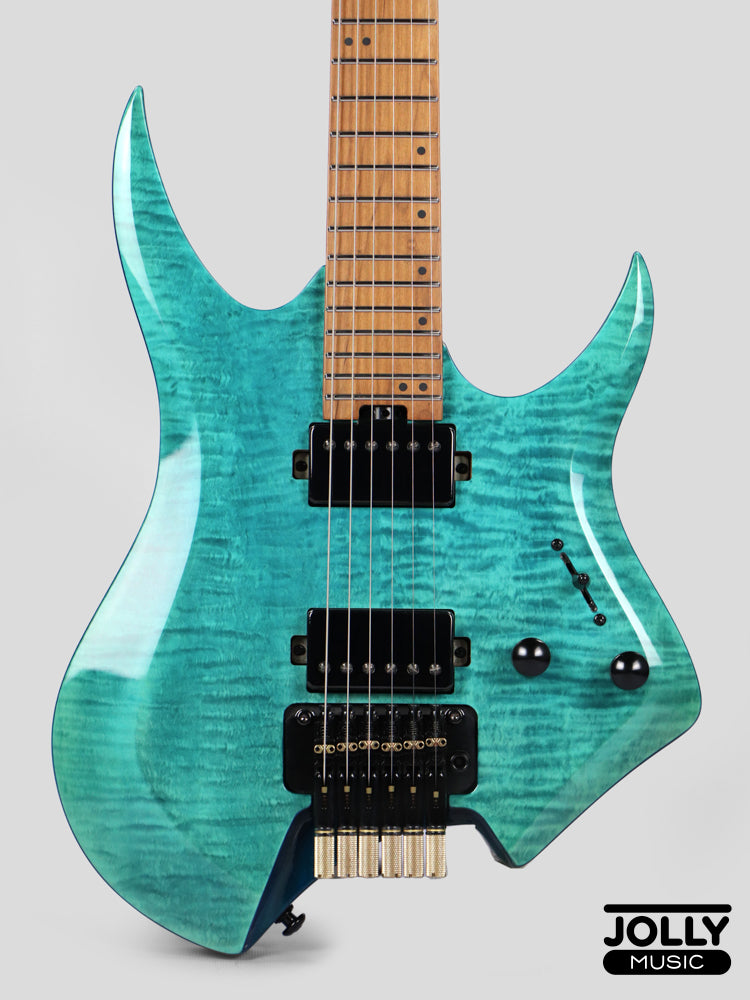 JCraft Aeon Flame Top Headless Electric Guitar Locking Tremolo Stainless HTR-3 - Flame Blue (Veneer)