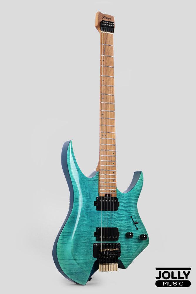 JCraft Aeon Flame Top Headless Electric Guitar Locking Tremolo Stainless HTR-3 - Flame Blue (Veneer)