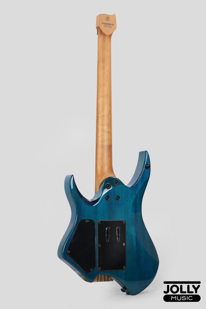 JCraft Aeon Flame Top Headless Electric Guitar Locking Tremolo Stainless HTR-3 - Flame Blue (Veneer)
