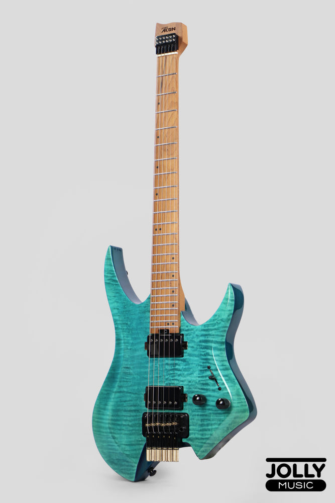 JCraft Aeon Flame Top Headless Electric Guitar Locking Tremolo Stainless HTR-3 - Flame Blue (Veneer)