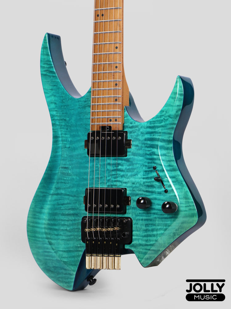 JCraft Aeon Flame Top Headless Electric Guitar Locking Tremolo Stainless HTR-3 - Flame Blue (Veneer)