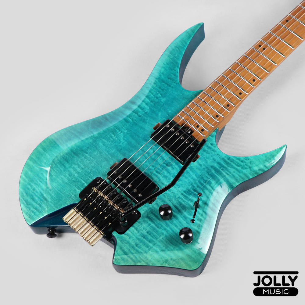 JCraft Aeon Flame Top Headless Electric Guitar Locking Tremolo Stainless HTR-3 - Flame Blue (Veneer)