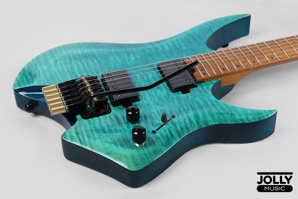 JCraft Aeon Flame Top Headless Electric Guitar Locking Tremolo Stainless HTR-3 - Flame Blue (Veneer)