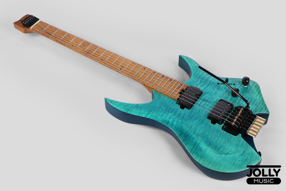 JCraft Aeon Flame Top Headless Electric Guitar Locking Tremolo Stainless HTR-3 - Flame Blue (Veneer)