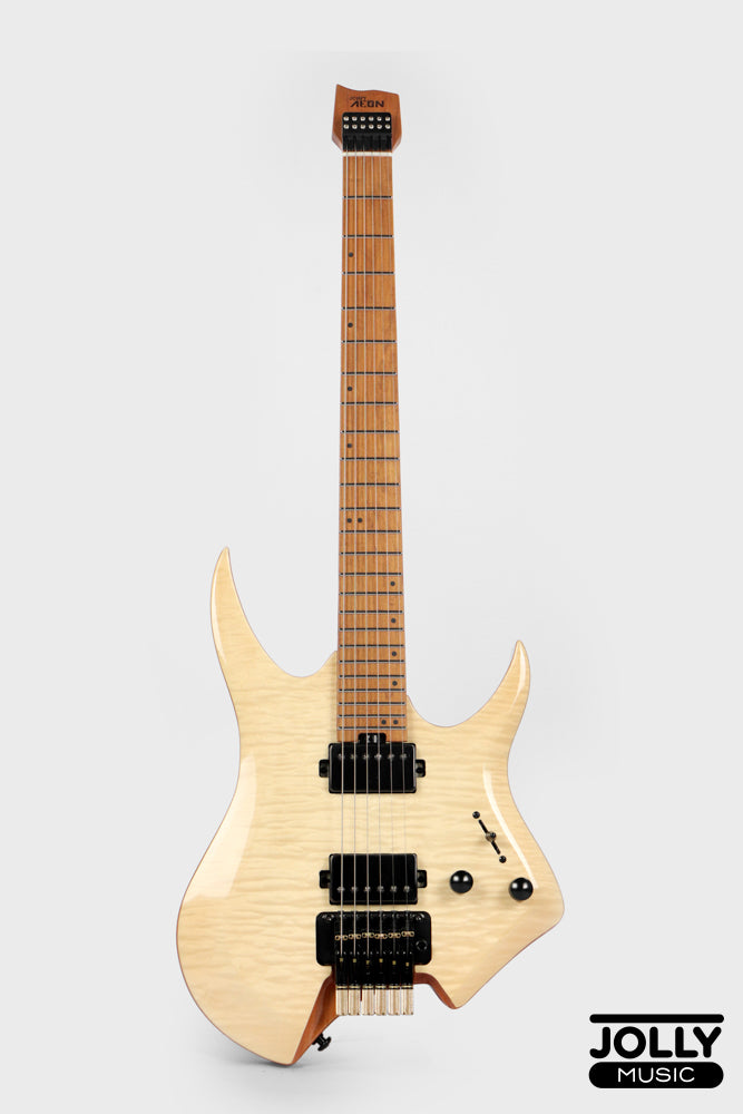 Jcraft Aeon Flame Top Headless Electric Guitar Locking Tremolo Stainless HTR-3 - Natural (Veneer)
