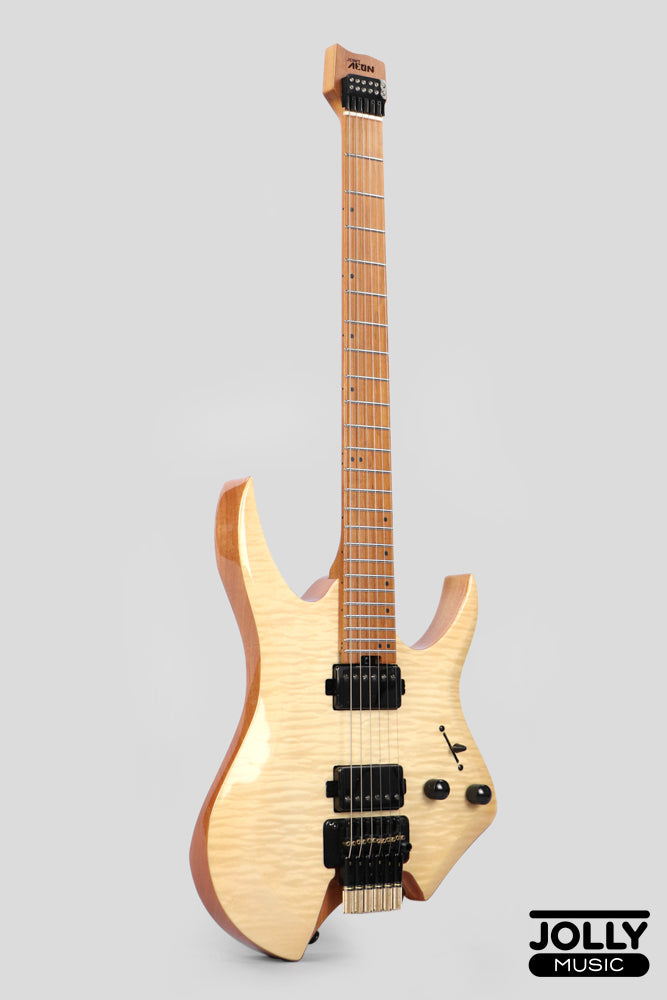 Jcraft Aeon Flame Top Headless Electric Guitar Locking Tremolo Stainless HTR-3 - Natural (Veneer)