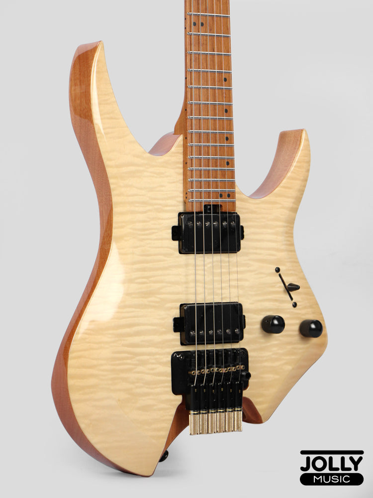 Jcraft Aeon Flame Top Headless Electric Guitar Locking Tremolo Stainless HTR-3 - Natural (Veneer)