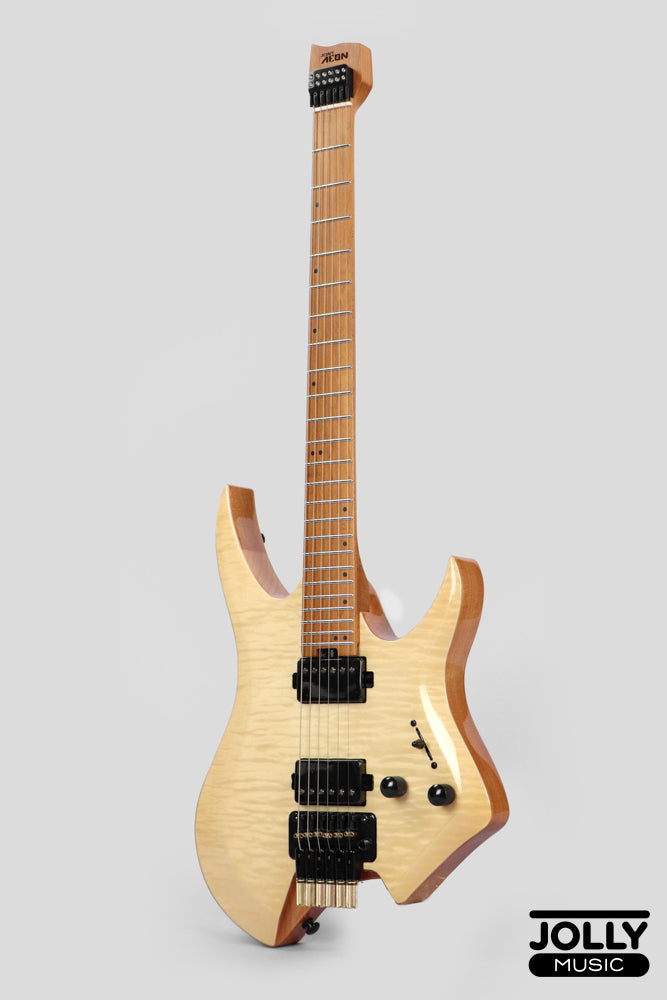 Jcraft Aeon Flame Top Headless Electric Guitar Locking Tremolo Stainless HTR-3 - Natural (Veneer)