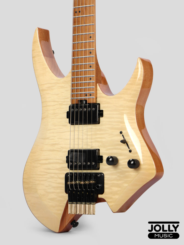 Jcraft Aeon Flame Top Headless Electric Guitar Locking Tremolo Stainless HTR-3 - Natural (Veneer)