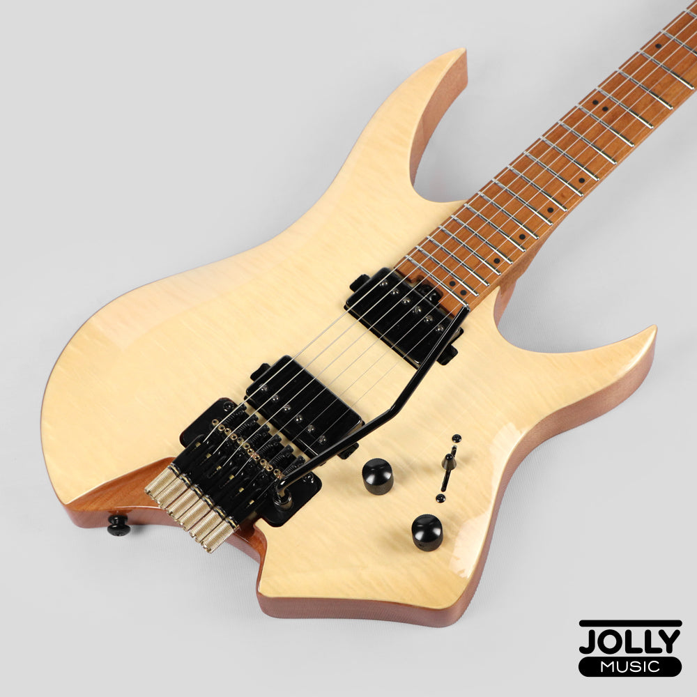 Jcraft Aeon Flame Top Headless Electric Guitar Locking Tremolo Stainless HTR-3 - Natural (Veneer)