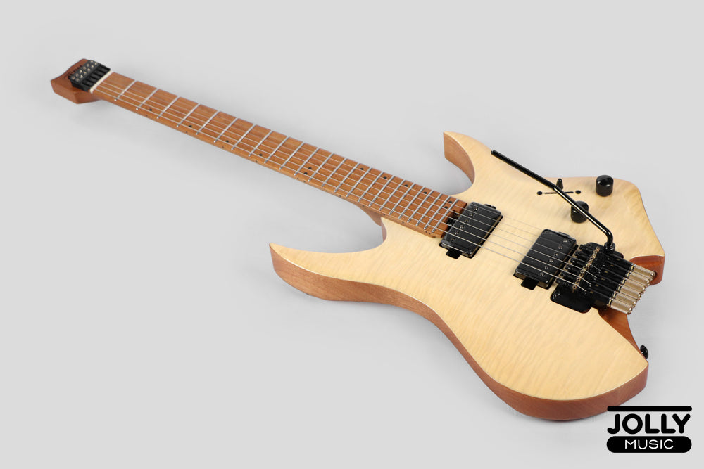 Jcraft Aeon Flame Top Headless Electric Guitar Locking Tremolo Stainless HTR-3 - Natural (Veneer)