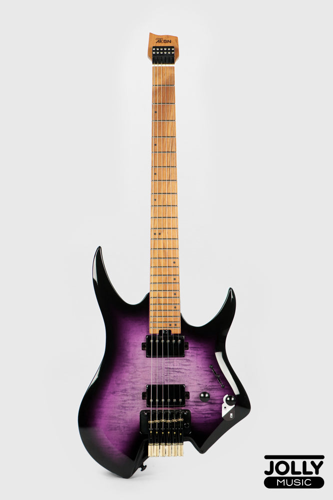 Jcraft Aeon Flame Top Headless Electric Guitar Locking Tremolo Stainless HTR-3 - Quilt Midnight (Veneer)