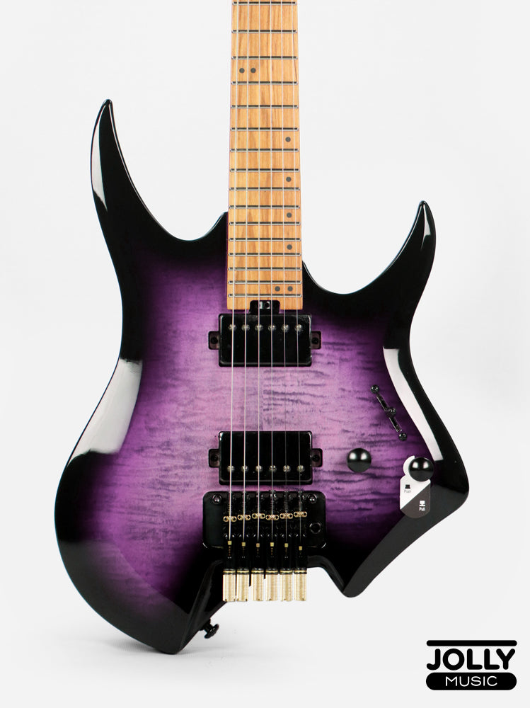Jcraft Aeon Flame Top Headless Electric Guitar Locking Tremolo Stainless HTR-3 - Quilt Midnight (Veneer)