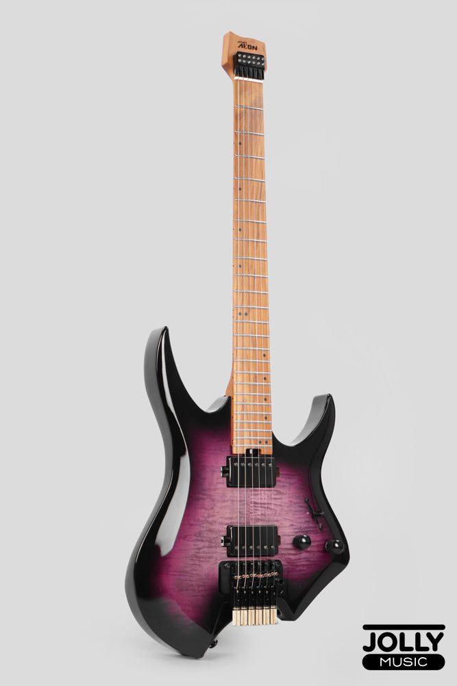 Jcraft Aeon Flame Top Headless Electric Guitar Locking Tremolo Stainless HTR-3 - Quilt Midnight (Veneer)