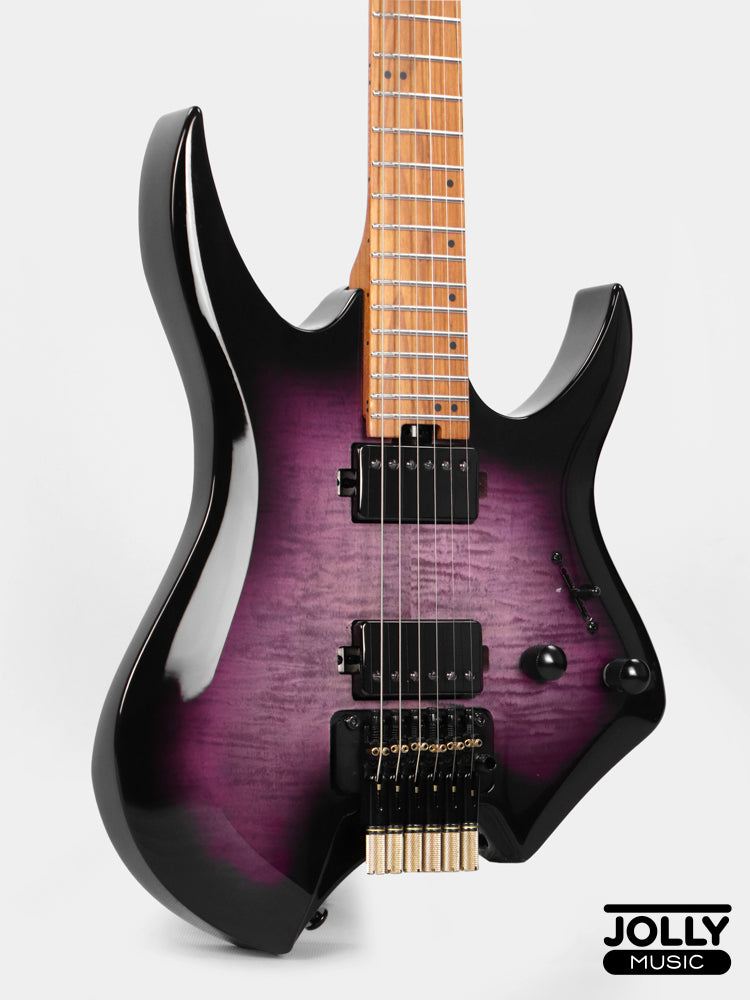 Jcraft Aeon Flame Top Headless Electric Guitar Locking Tremolo Stainless HTR-3 - Quilt Midnight (Veneer)