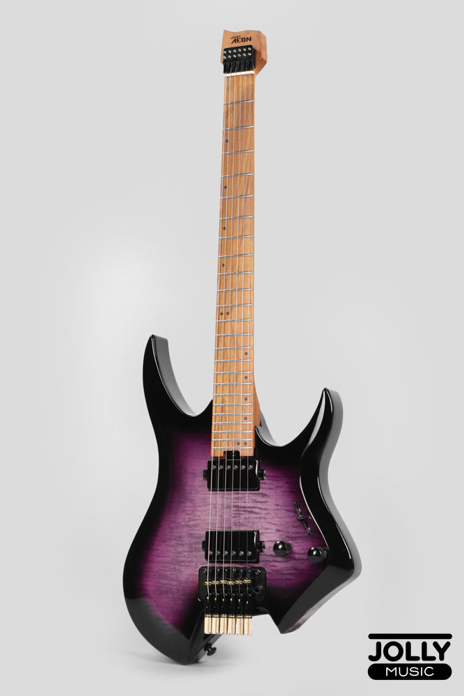 Jcraft Aeon Flame Top Headless Electric Guitar Locking Tremolo Stainless HTR-3 - Quilt Midnight (Veneer)