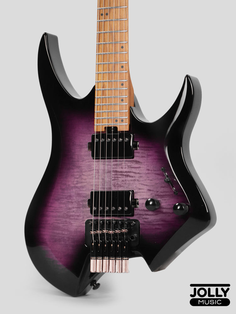 Jcraft Aeon Flame Top Headless Electric Guitar Locking Tremolo Stainless HTR-3 - Quilt Midnight (Veneer)
