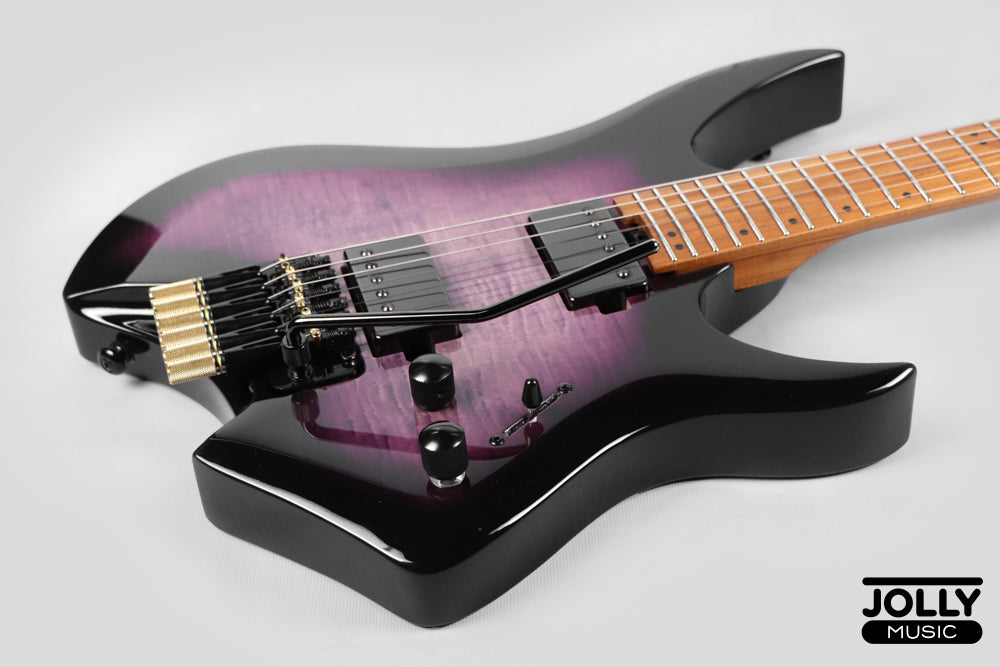 Jcraft Aeon Flame Top Headless Electric Guitar Locking Tremolo Stainless HTR-3 - Quilt Midnight (Veneer)