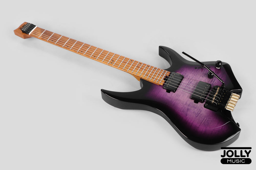 Jcraft Aeon Flame Top Headless Electric Guitar Locking Tremolo Stainless HTR-3 - Quilt Midnight (Veneer)