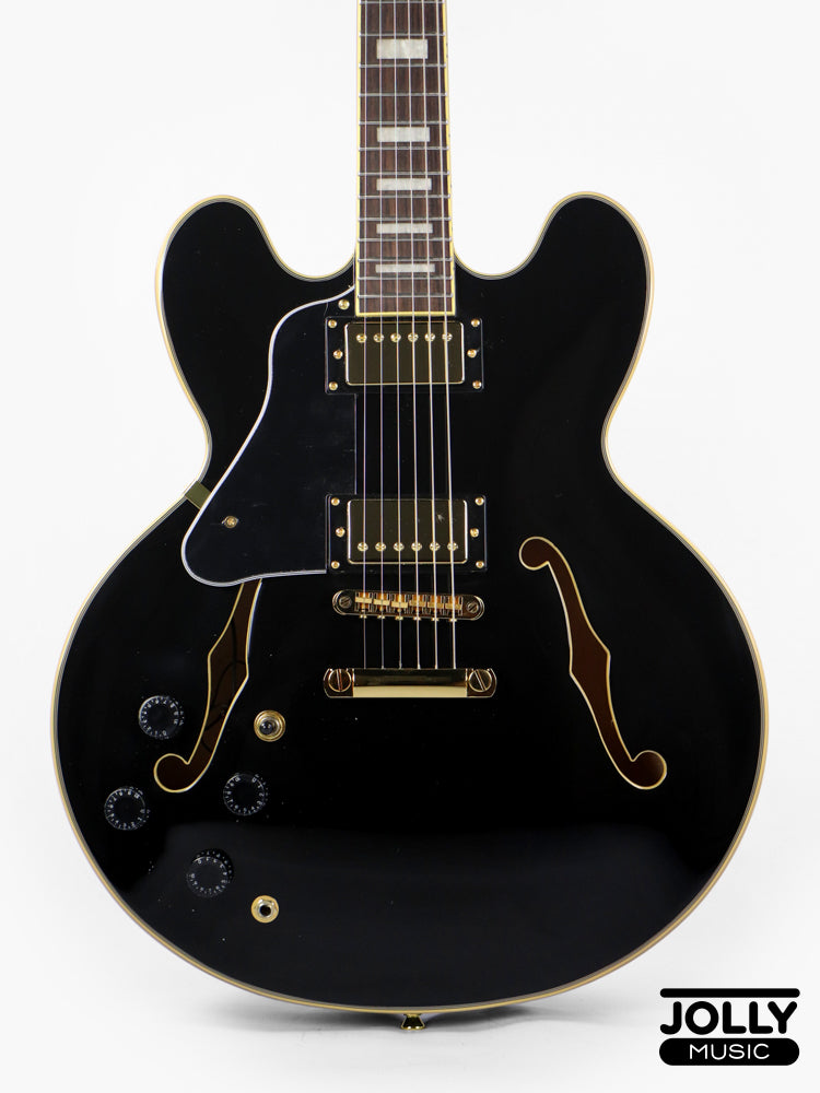 JCraft AR-3 JM Semi-Hollow Electric Guitar - Black Gold LEFT HAND