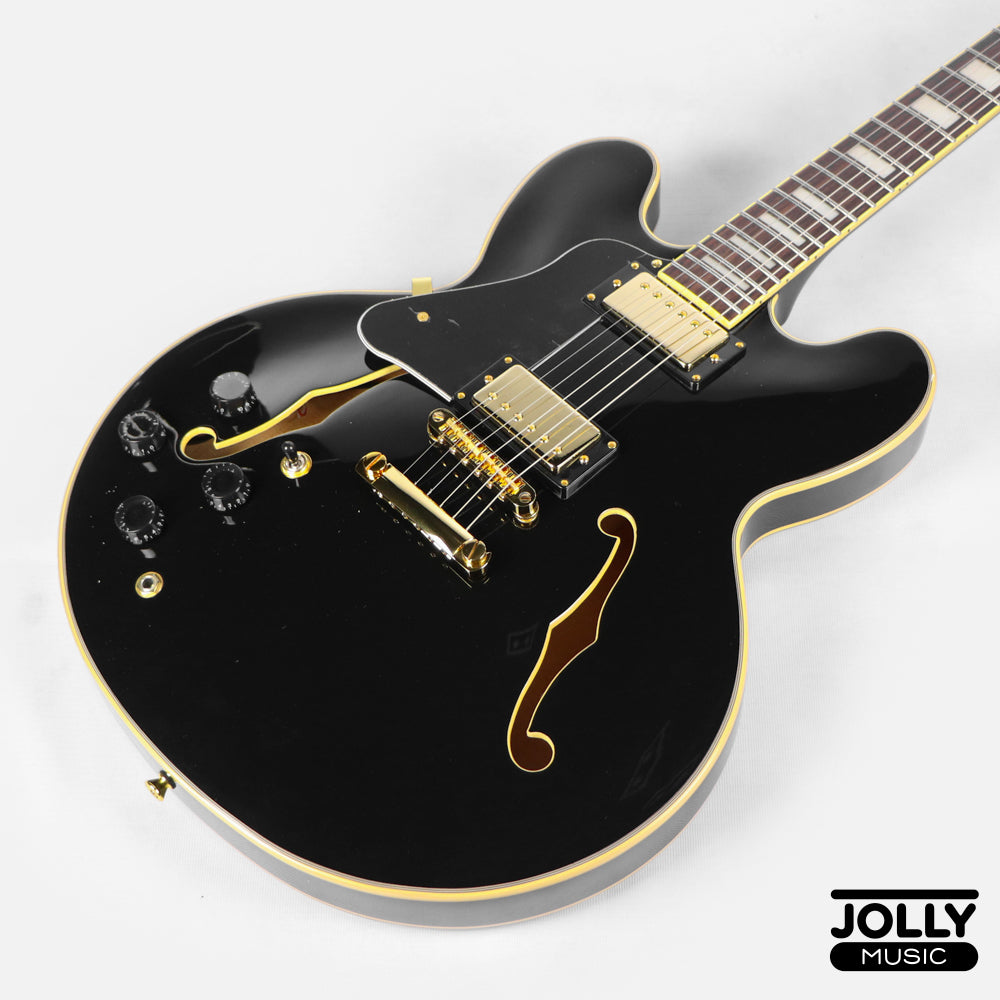 JCraft AR-3 JM Semi-Hollow Electric Guitar - Black Gold LEFT HAND