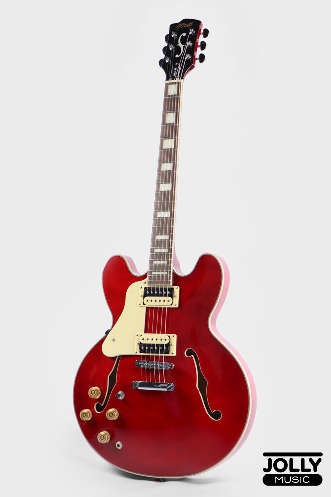 JCraft AR-3 JM Semi-Hollow Electric Guitar - Cherry LEFT HAND