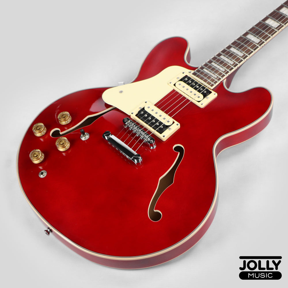 JCraft AR-3 JM Semi-Hollow Electric Guitar - Cherry LEFT HAND