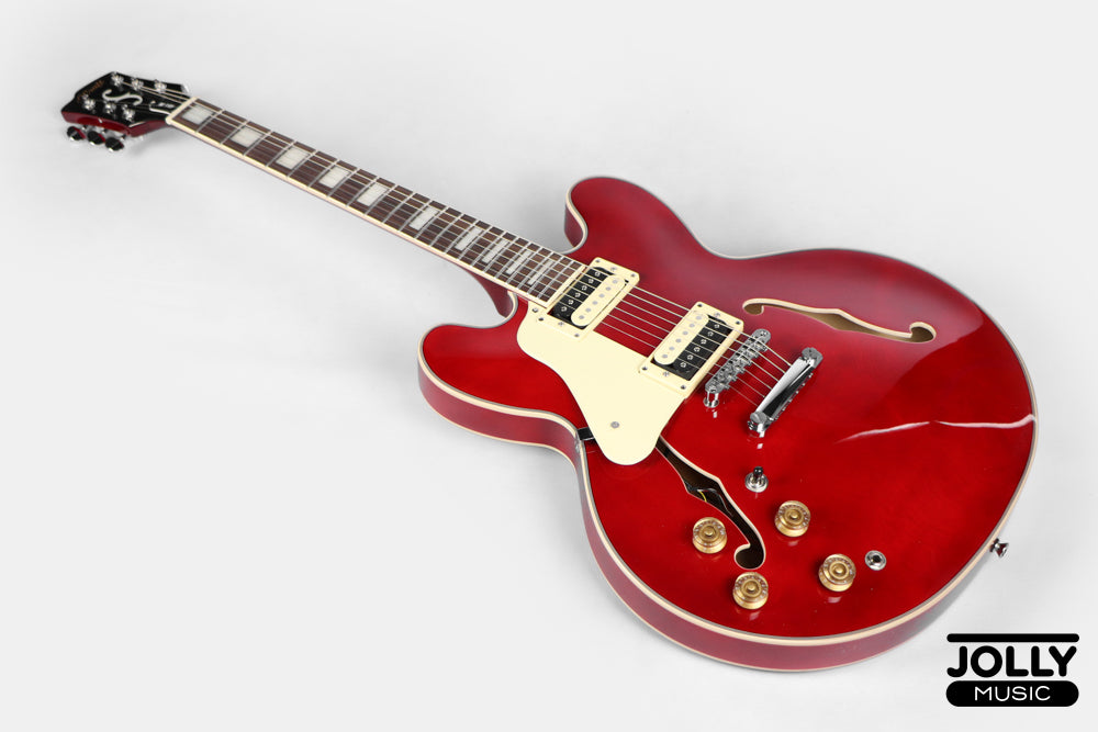 JCraft AR-3 JM Semi-Hollow Electric Guitar - Cherry LEFT HAND