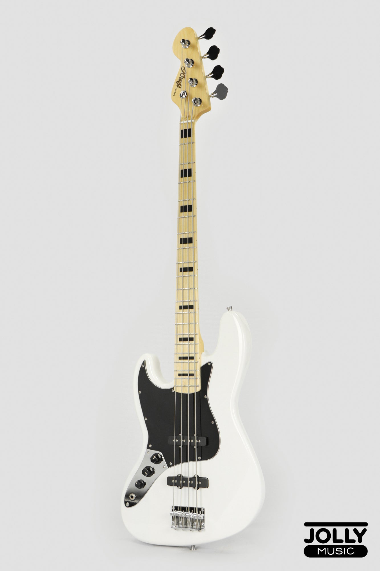 JCraft JB-1 Left Handed J-Offset 4-String Bass Guitar with Gigbag - White