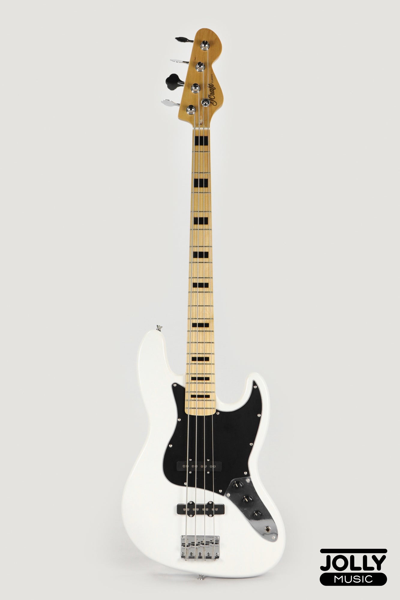 JCraft JB-1 J-Offset 4-String Bass Guitar with Gigbag - White