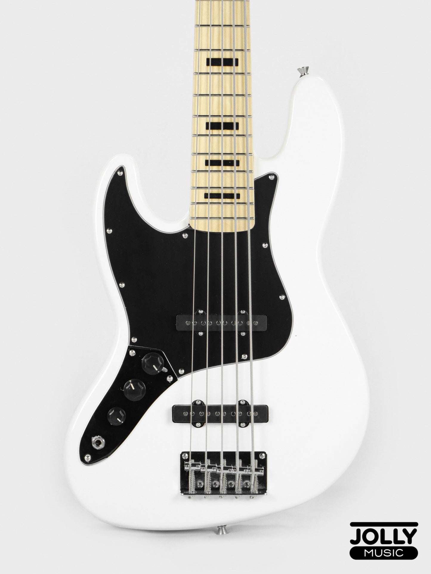 JCraft JB-1 Left Handed J-Offset 5-String Bass Guitar with Gigbag - White