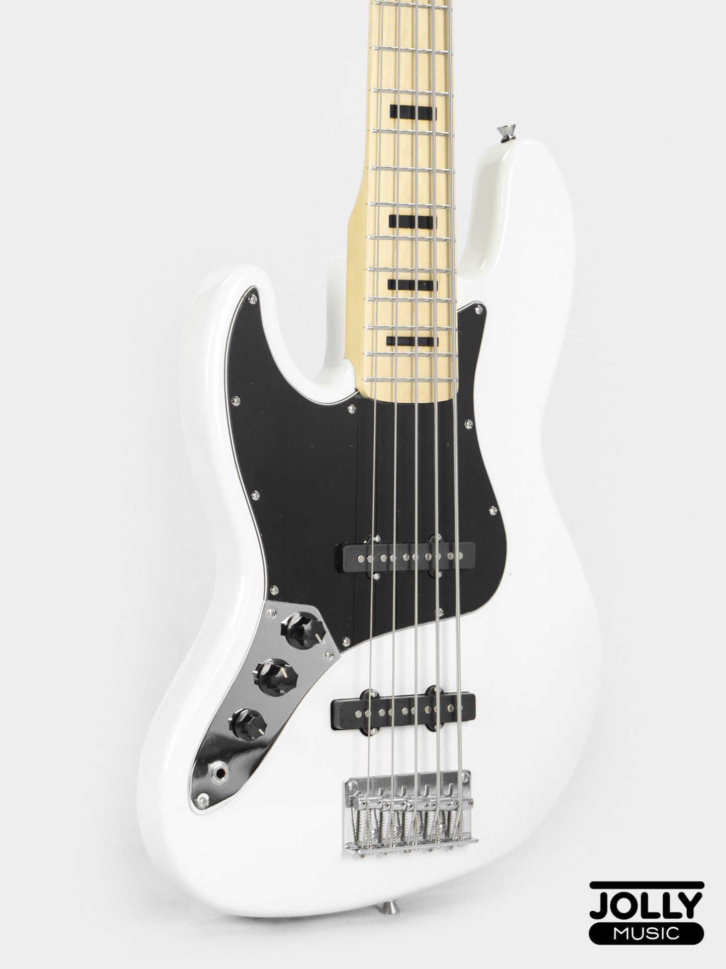 JCraft JB-1 Left Handed J-Offset 5-String Bass Guitar with Gigbag - White