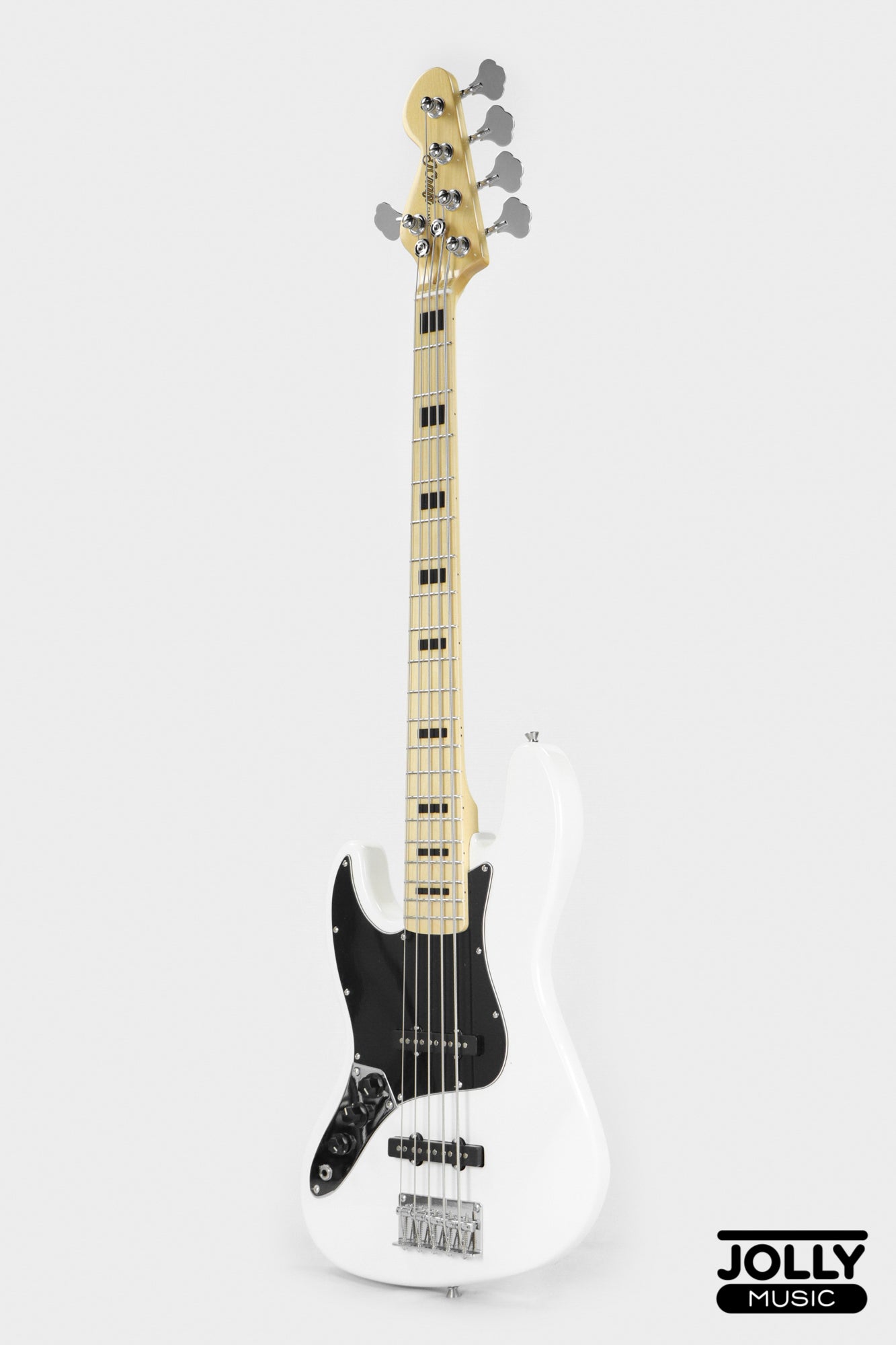 JCraft JB-1 Left Handed J-Offset 5-String Bass Guitar with Gigbag - White