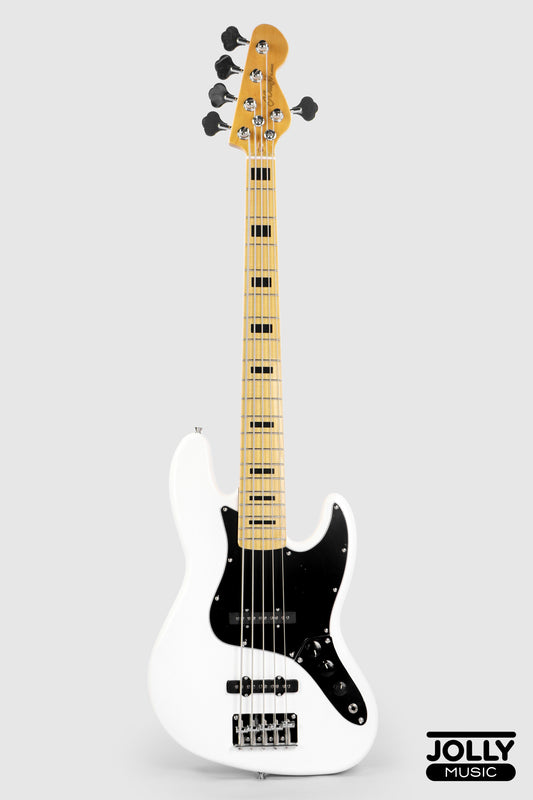 JCraft JB-1 J-Offset 5-String Bass Guitar with Gigbag - White