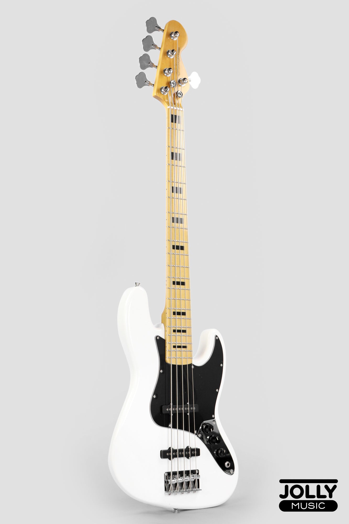 JCraft JB-1 J-Offset 5-String Bass Guitar with Gigbag - White