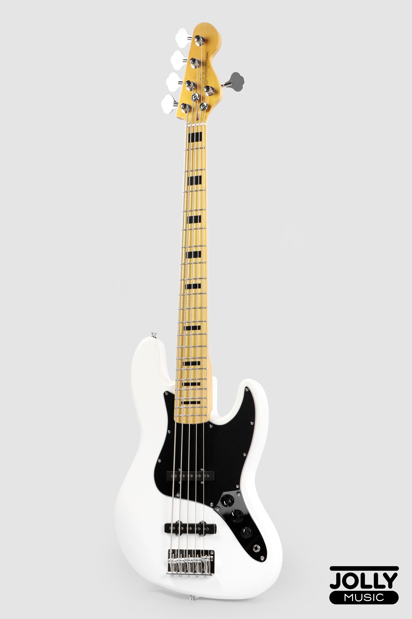 JCraft JB-1 J-Offset 5-String Bass Guitar with Gigbag - White